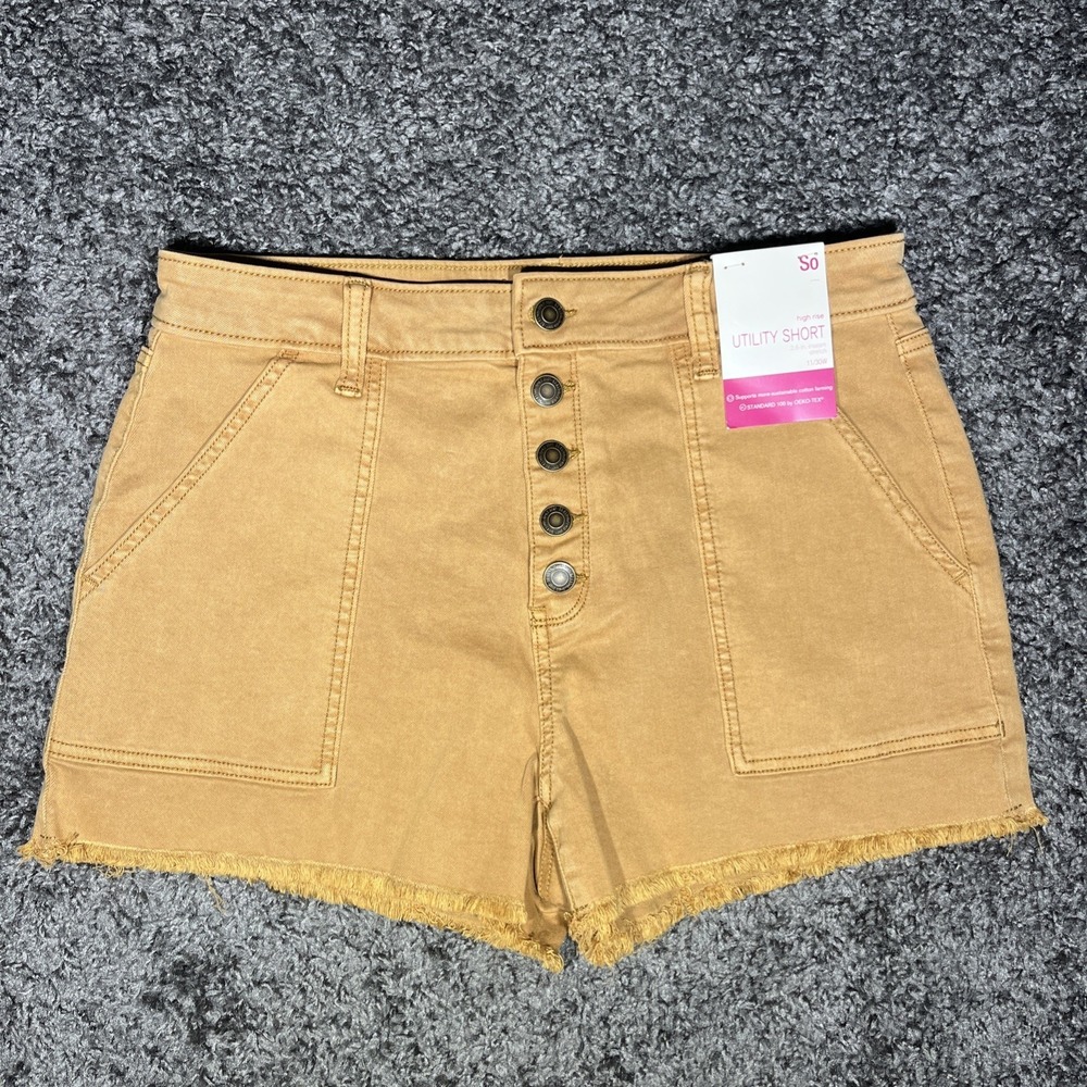 So Utility Shorts High Rise 11/30 2.5" Inseam Camel/ Tan Stretch Fit Button Fly